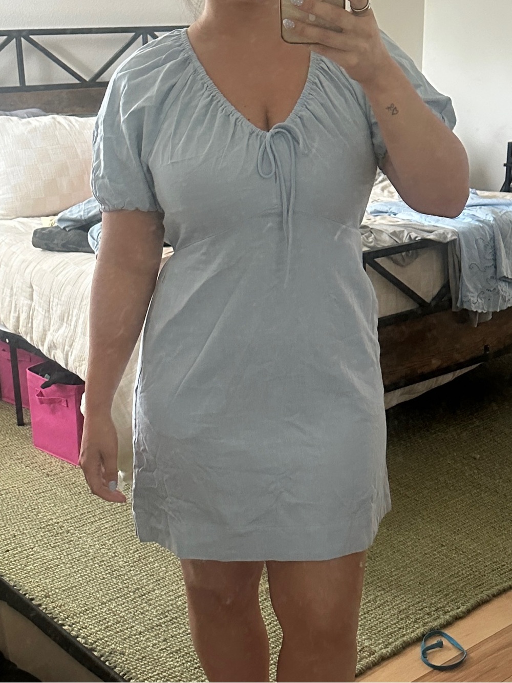 Universal Thread Light Blue Puff Sleeve Tie-Front Mini Dress